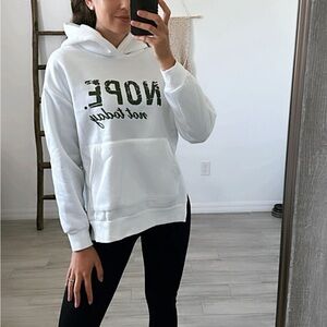 NEW White and Green Nope Not Today Print Hoodie Split Sweatshirt